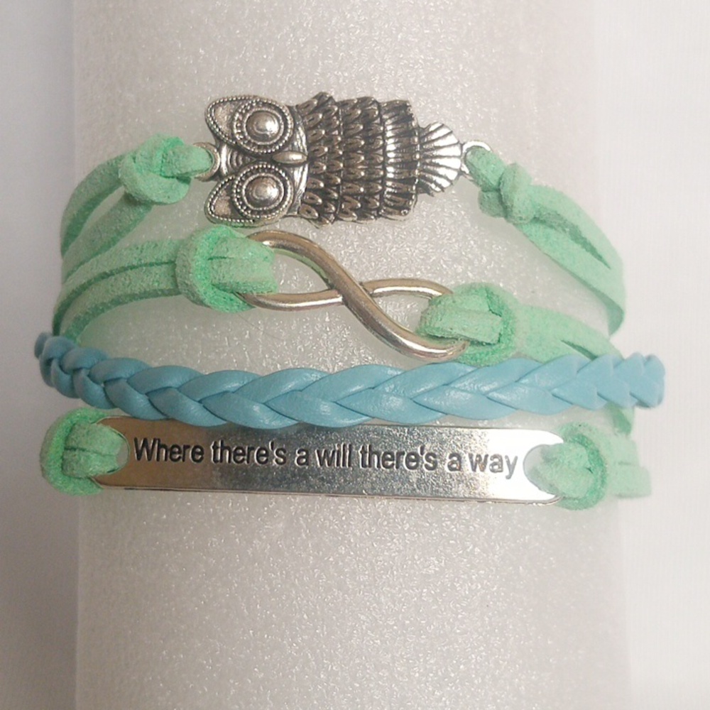 Vibrant Teal Bracelet with Inspirational Silver Charms.  7"-8.5". Bundle To Save